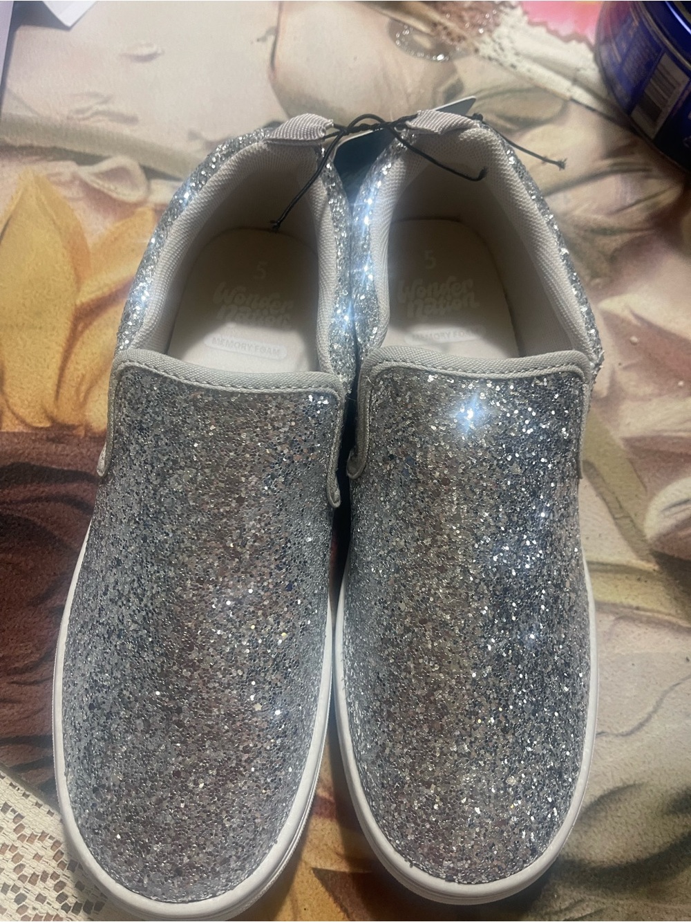 wonder nation Silver Glitter Slip On Sneakers